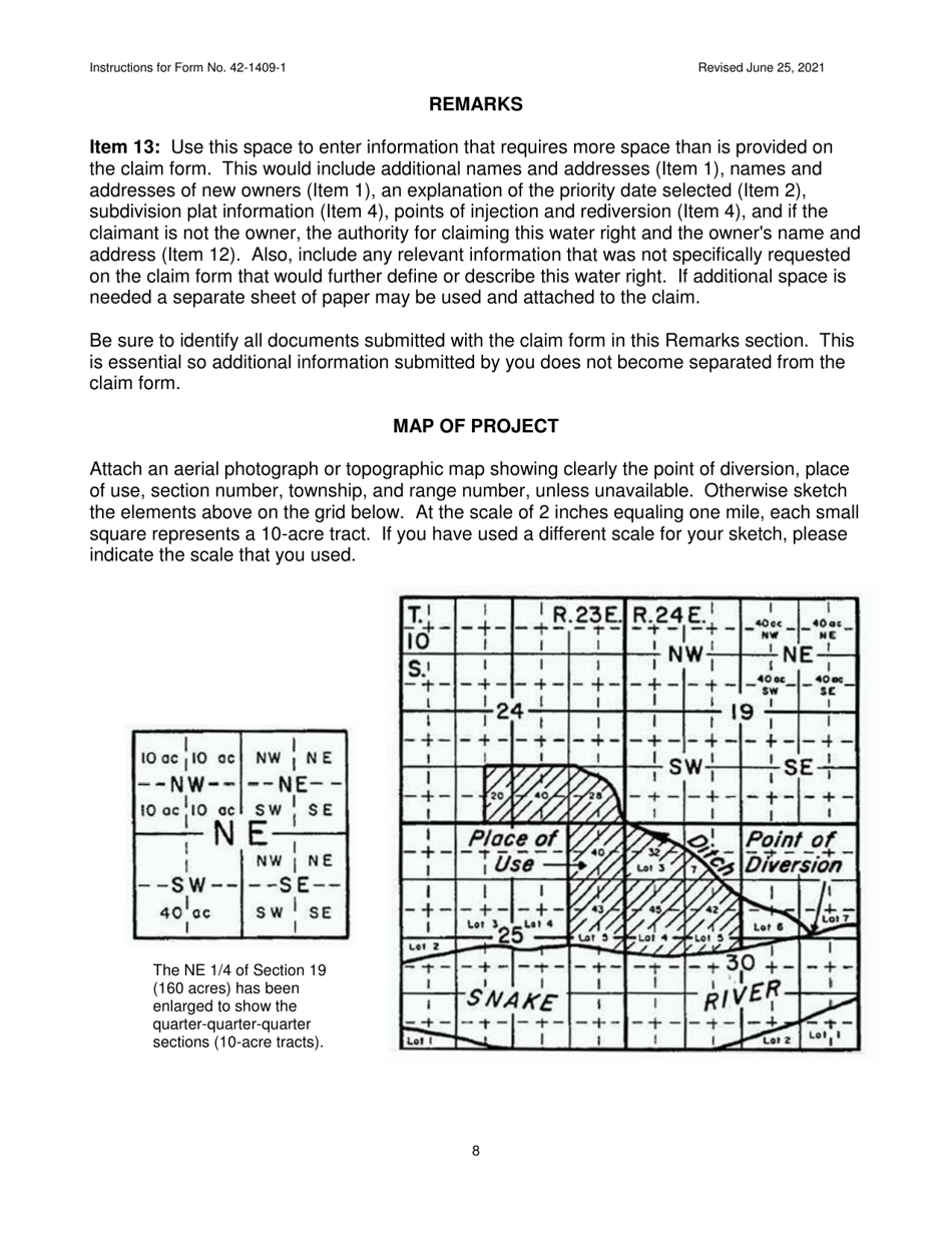 Instructions for Form 42-1409-1 Notice of Claim to a Water Right Acquired Under State Law - Idaho, Page 8