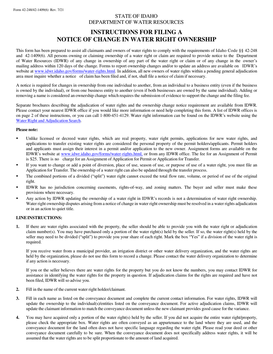 Form 42-248 / 42-1409(6) Notice of Change in Water Right Ownership - Idaho, Page 2