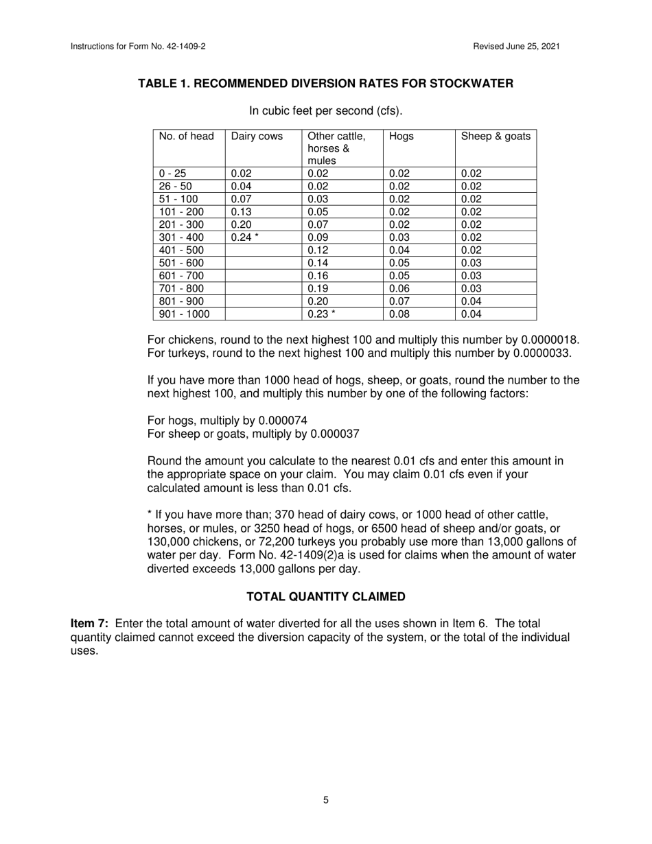 Instructions for Form 42-1409-2 Notice of Claim to a Water Right Acquired Under State Law for Domestic and / or Stockwater Purposes Where Daily Use Is Less Than 13,000 Gallons Per Day - Idaho, Page 5