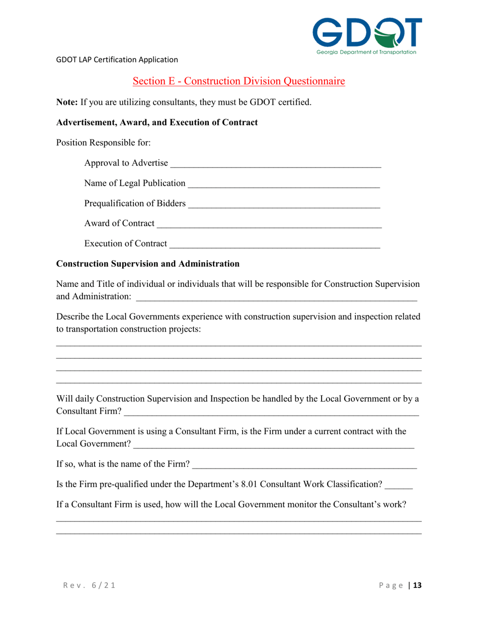 Local Administered Projects Certification Application - Georgia (United States), Page 19
