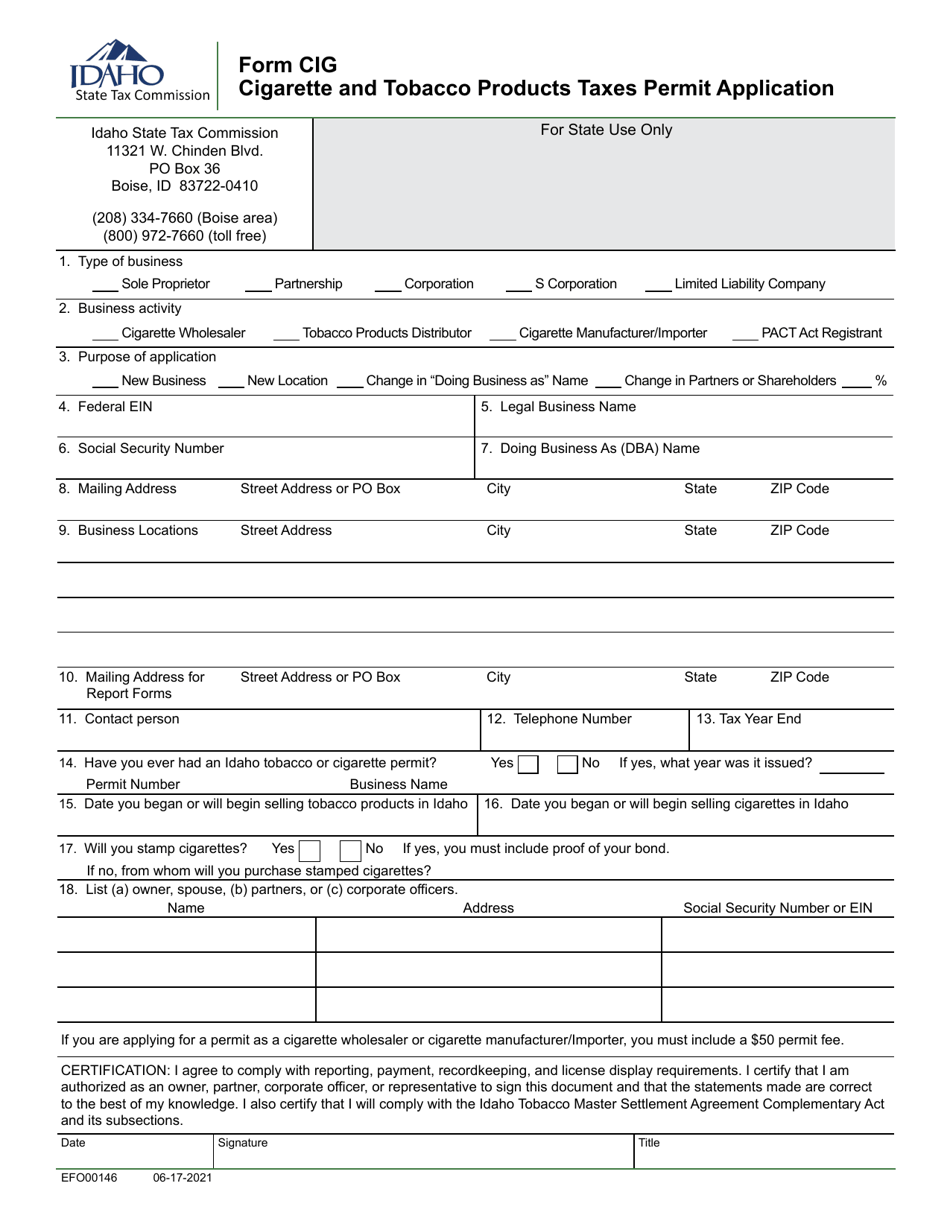 Form CIG (EFO00146) Fill Out, Sign Online and Download Fillable PDF