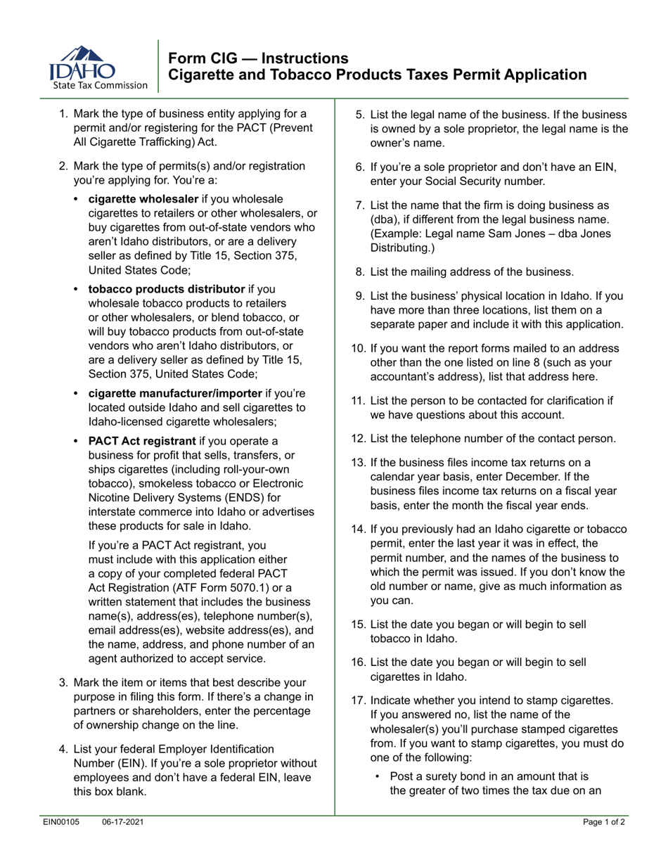 Form CIG (EFO00146) Cigarette and Tobacco Products Taxes Permit Application - Idaho, Page 2
