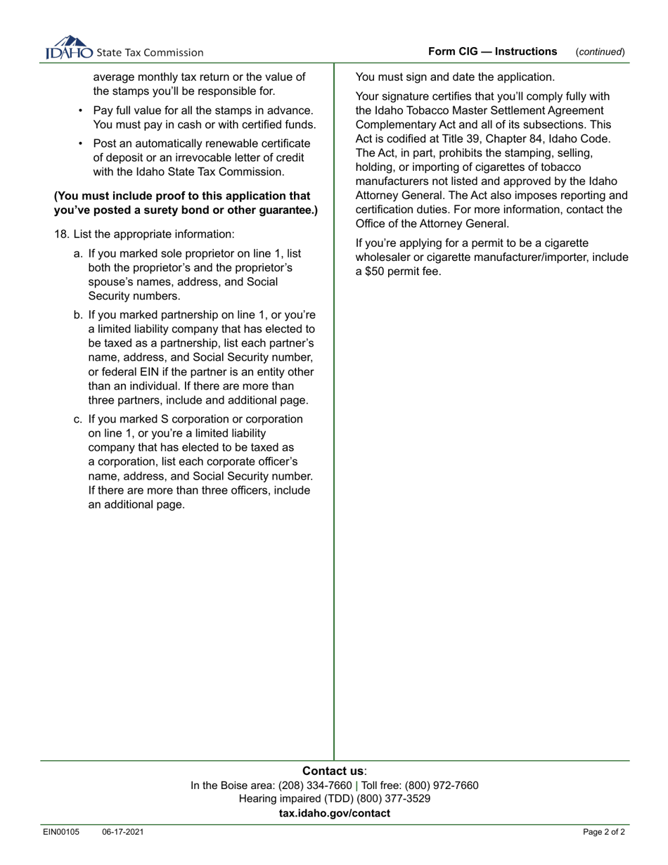 Form CIG (EFO00146) Cigarette and Tobacco Products Taxes Permit Application - Idaho, Page 3