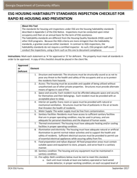 Esg Housing Habitability Standards Inspection Checklist for Rapid Re-housing and Prevention - Georgia (United States)