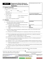 Document preview: Form CR-417 Response by District Attorney to Petition to Terminate Sex Offender Registration - California