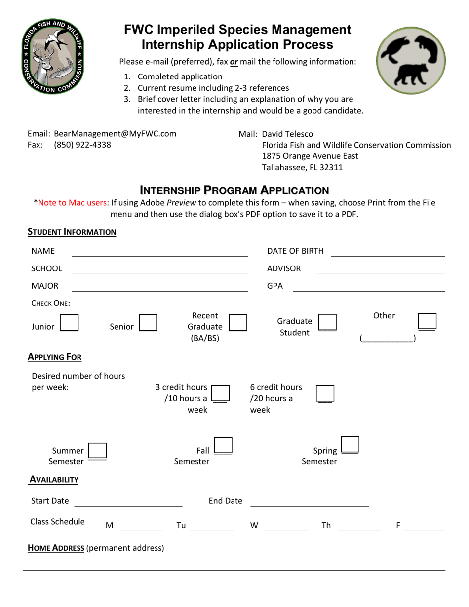 Internship Program Application - Florida, Page 1