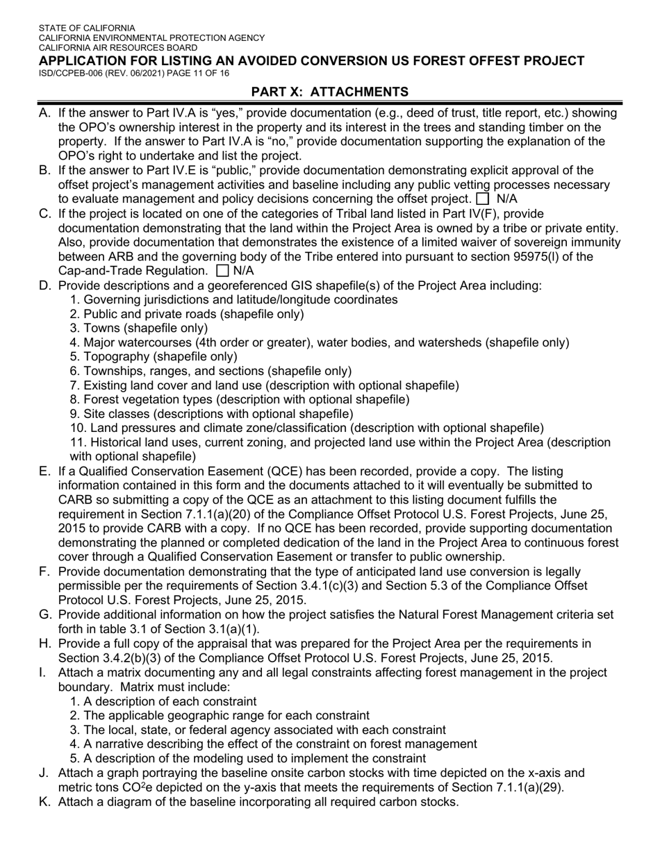 Form ISD / CCPEB-006 Application for Listing an Avoided Conversion US Forest Offset Project - California, Page 11