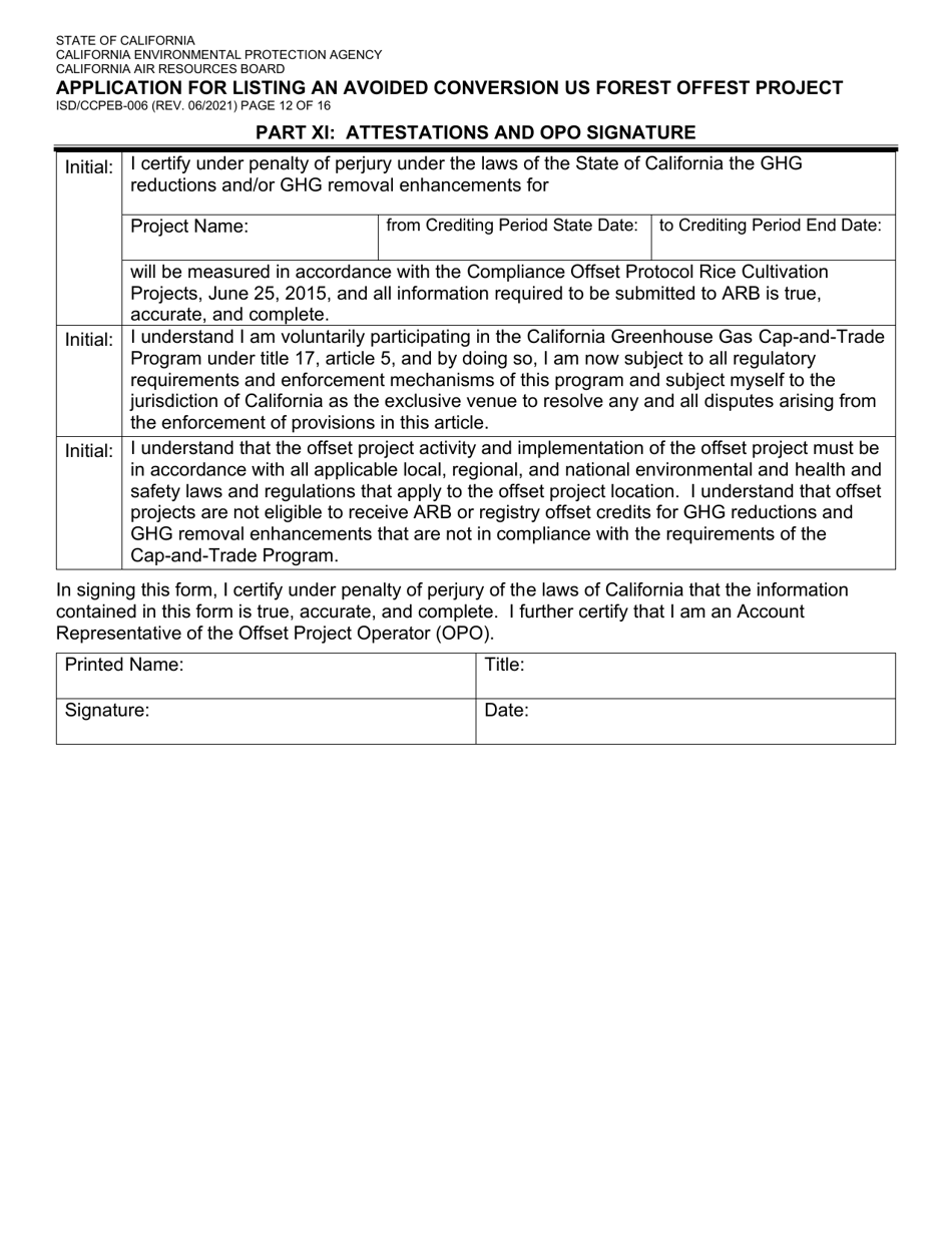 Form ISD / CCPEB-006 Application for Listing an Avoided Conversion US Forest Offset Project - California, Page 12