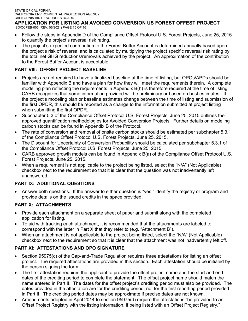 Form ISD / CCPEB-006 Application for Listing an Avoided Conversion US Forest Offset Project - California, Page 15