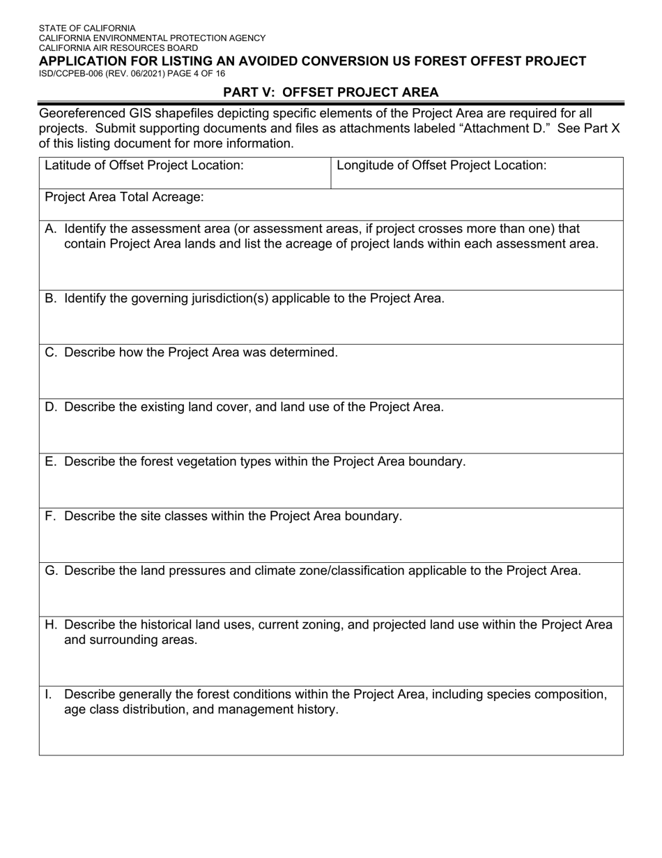 Form ISD / CCPEB-006 Application for Listing an Avoided Conversion US Forest Offset Project - California, Page 4