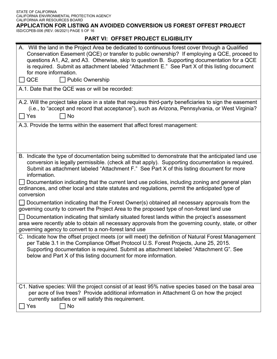 Form ISD / CCPEB-006 Application for Listing an Avoided Conversion US Forest Offset Project - California, Page 5
