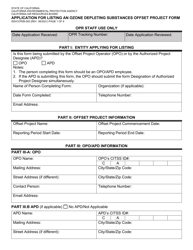 Document preview: Form ISD/CCPEB-005 Application for Listing an Ozone Depleting Substances Offset Project Form - California