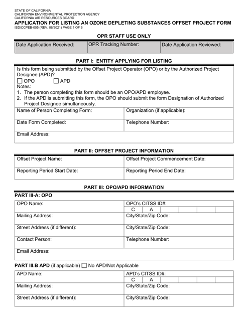 Form ISD/CCPEB-005 Application for Listing an Ozone Depleting Substances Offset Project Form - California