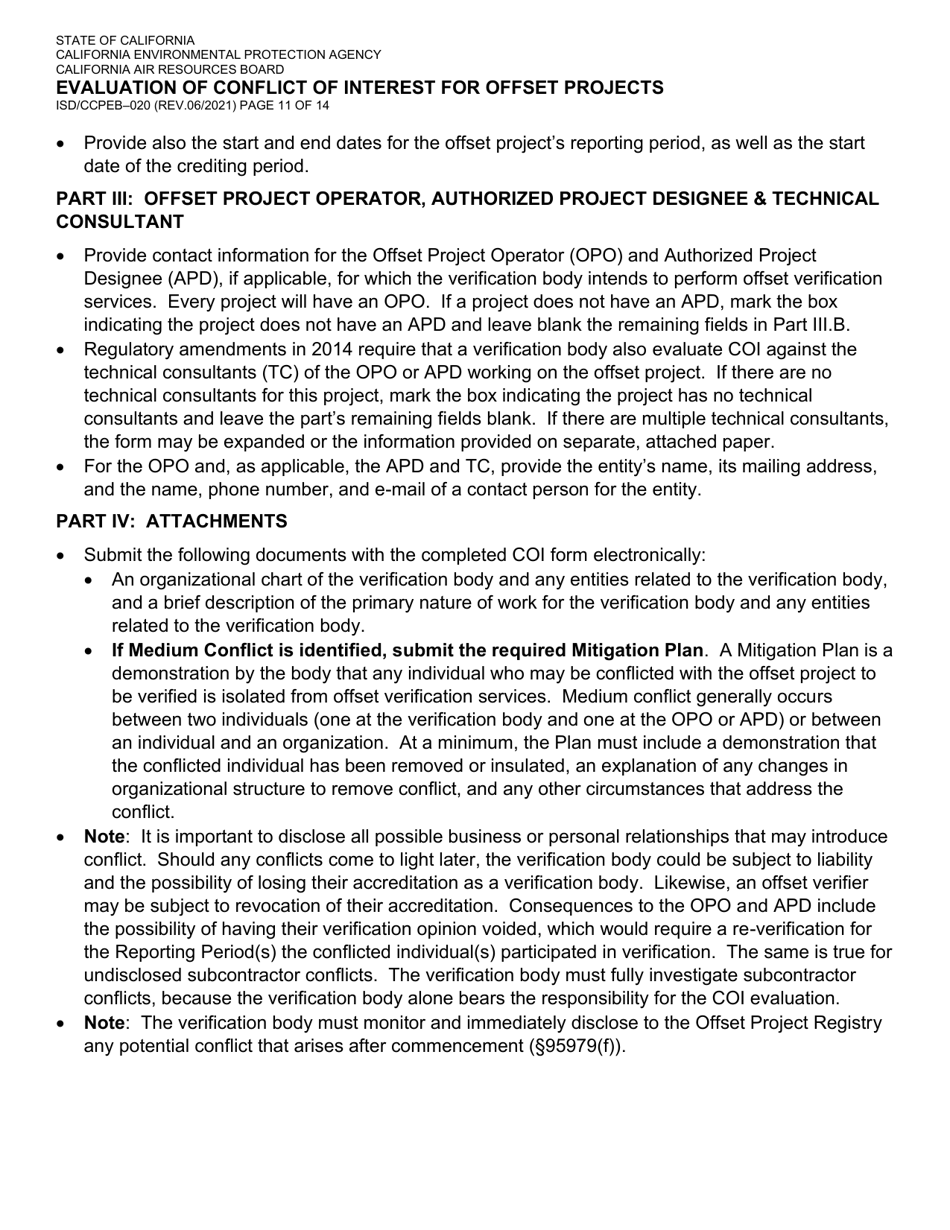 Form ISD / CCPEB-020 Evaluation of Conflict of Interest for Offset Projects - California, Page 11