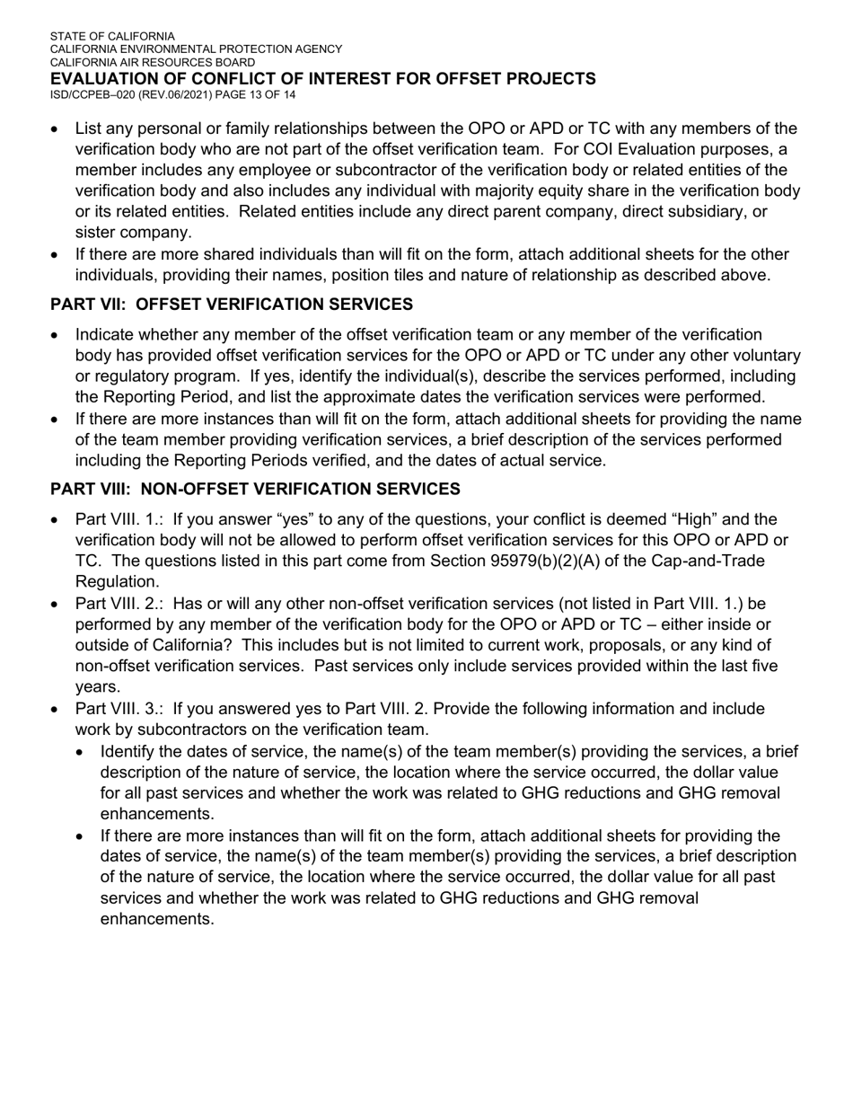 Form ISD / CCPEB-020 Evaluation of Conflict of Interest for Offset Projects - California, Page 13
