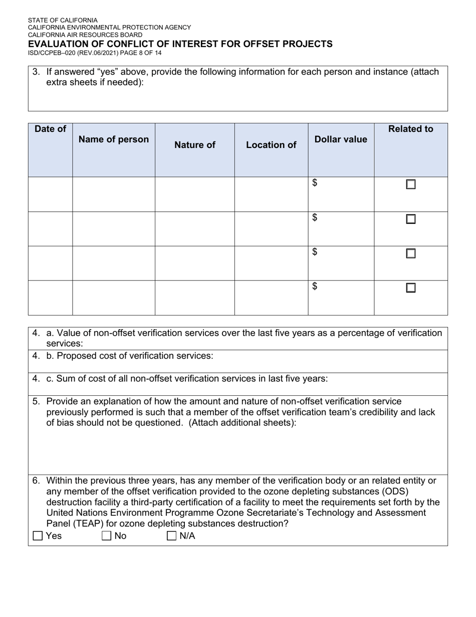 Form ISD / CCPEB-020 Evaluation of Conflict of Interest for Offset Projects - California, Page 8