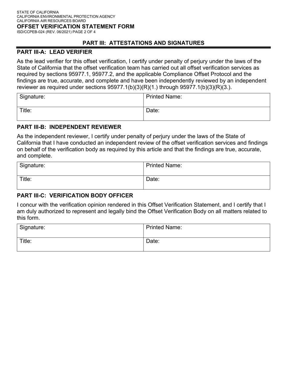 Form ISD / CCPEB-024 Offset Verification Statement Form - California, Page 2