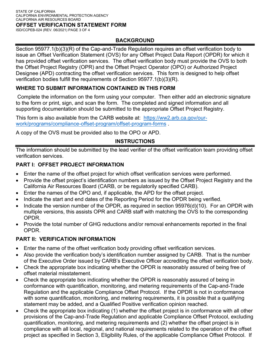 Form ISD / CCPEB-024 Offset Verification Statement Form - California, Page 3