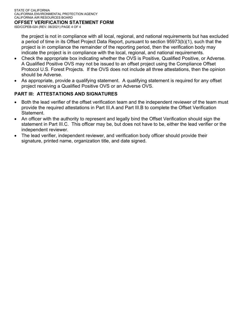 Form ISD / CCPEB-024 Offset Verification Statement Form - California, Page 4