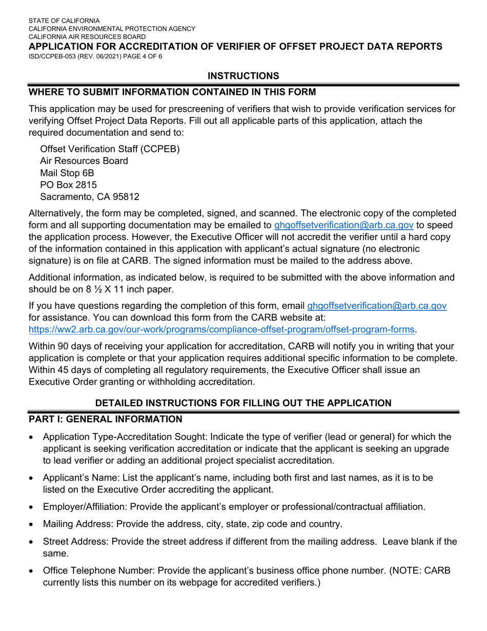 Form ISD / CCPEB-053 Application for Accreditation of Verifier of Offset Project Data Reports - California, Page 4
