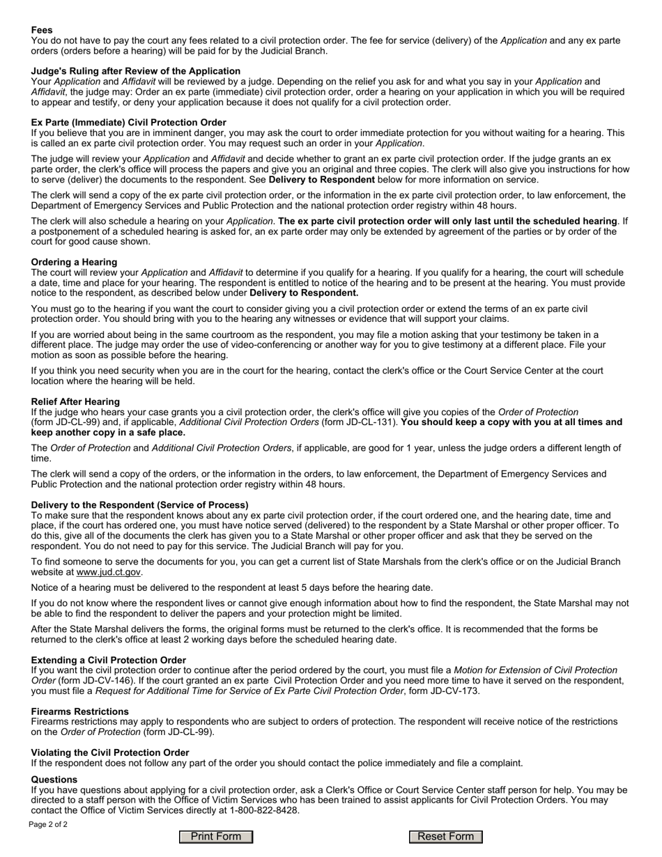 Form JD-CV-148 Civil Protection Order Information Form - Connecticut, Page 2