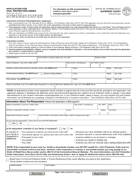 Form JD-CV-143 &quot;Application for Civil Protection Order&quot; - Connecticut