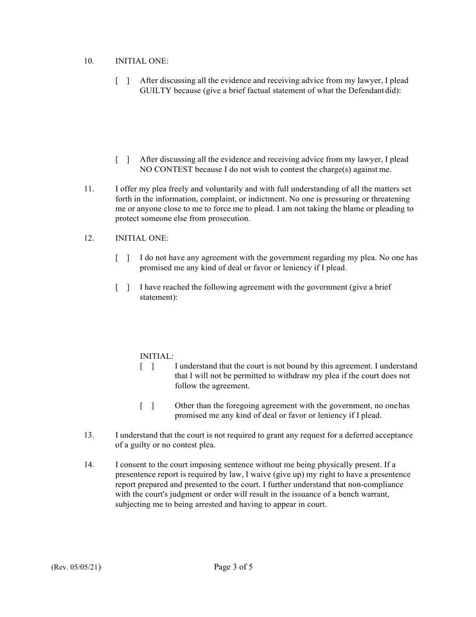Form C (1C-P-988) Waiver of Physical Presence; Submission of Plea - Hawaii, Page 3