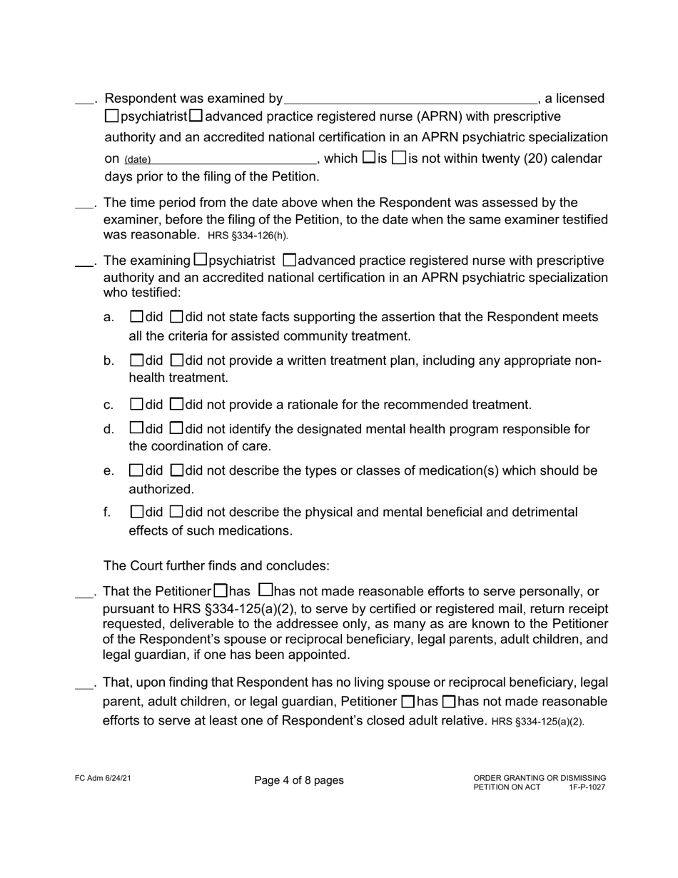 Form 1F-P-1027 Order Granting or Dismissing Petition - Hawaii, Page 4