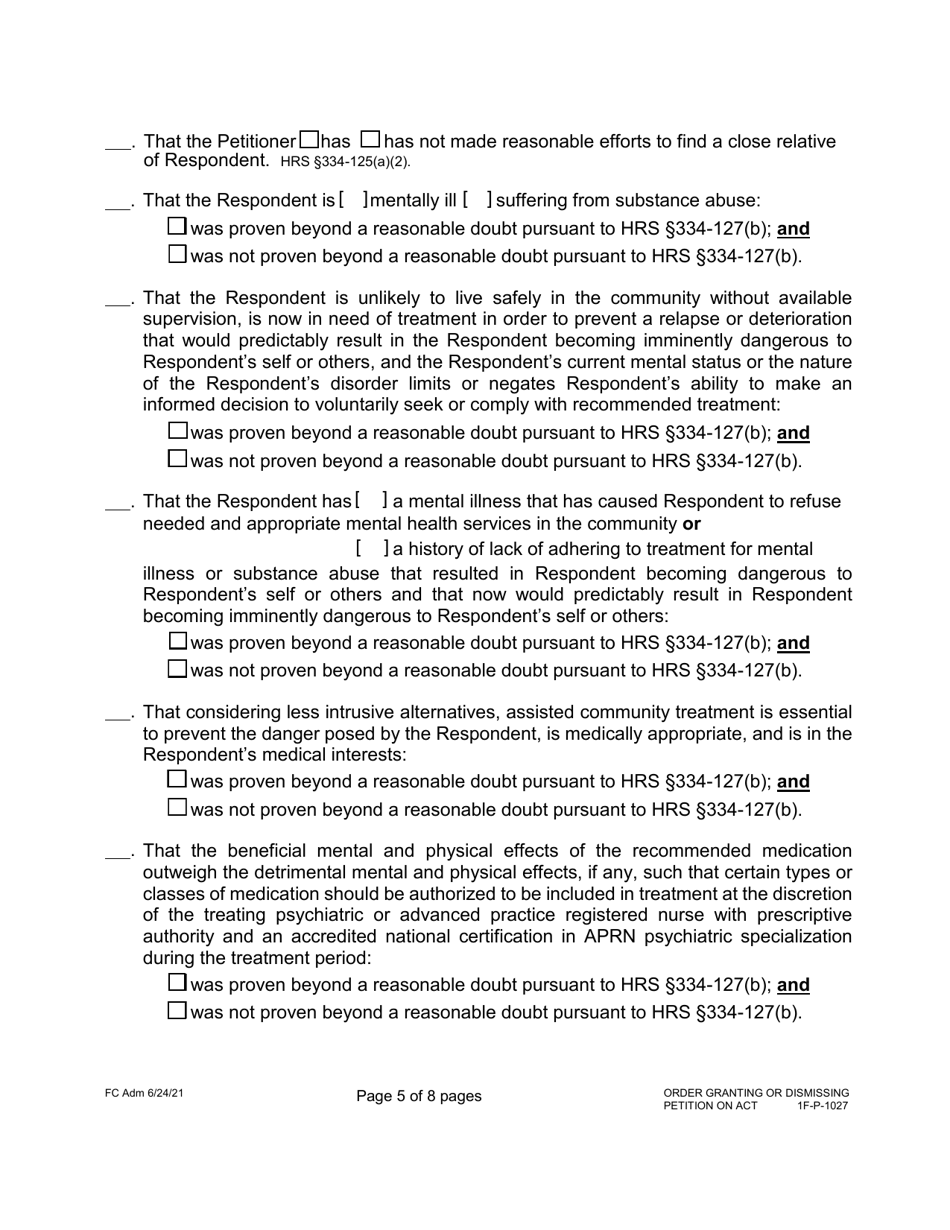Form 1F-P-1027 Order Granting or Dismissing Petition - Hawaii, Page 5