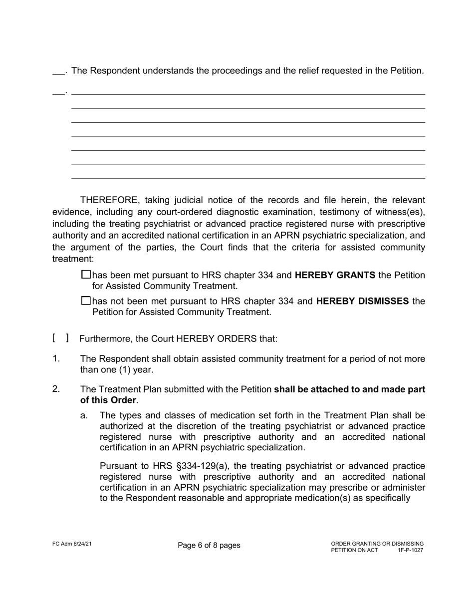 Form 1F-P-1027 Order Granting or Dismissing Petition - Hawaii, Page 6