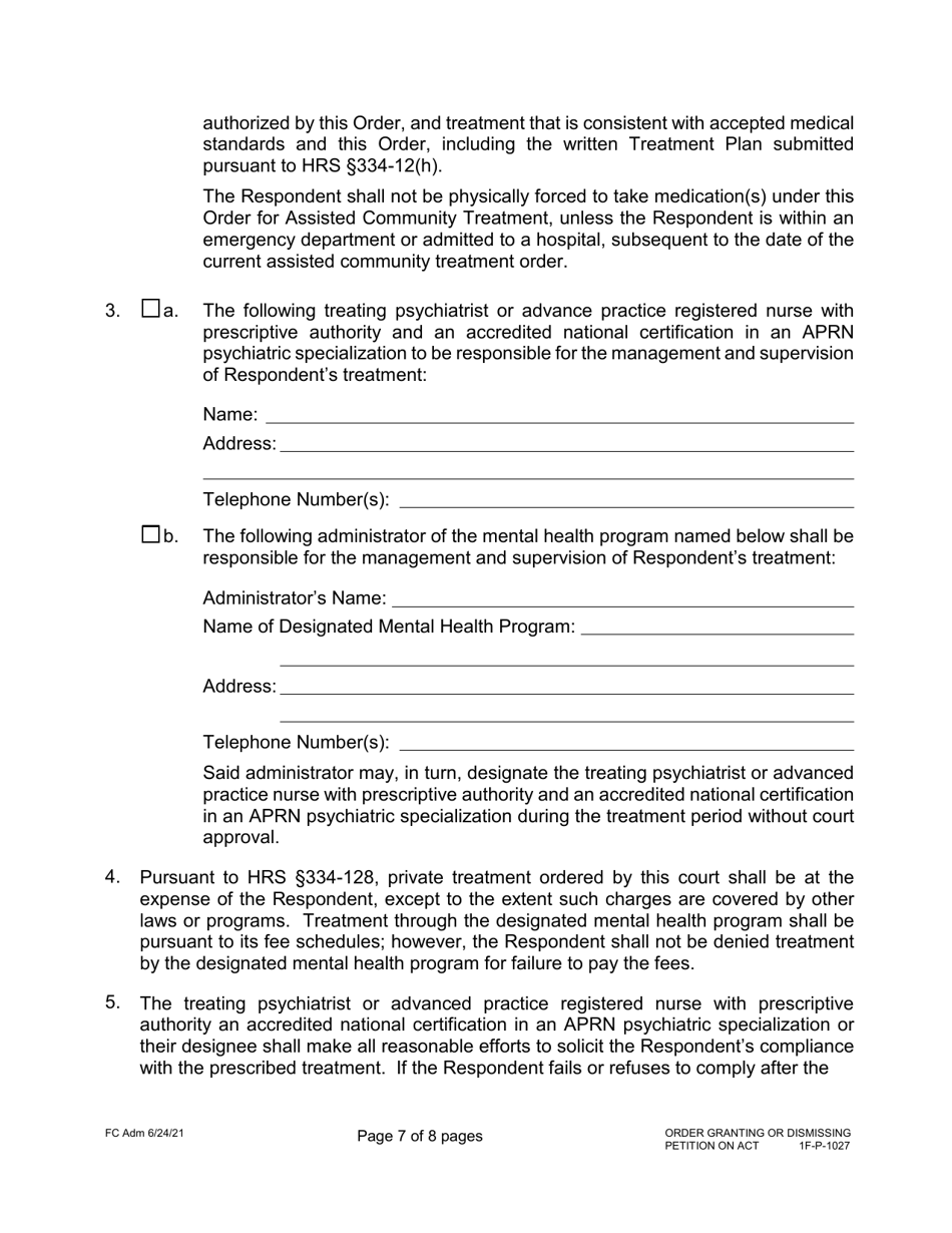 Form 1F-P-1027 Order Granting or Dismissing Petition - Hawaii, Page 7