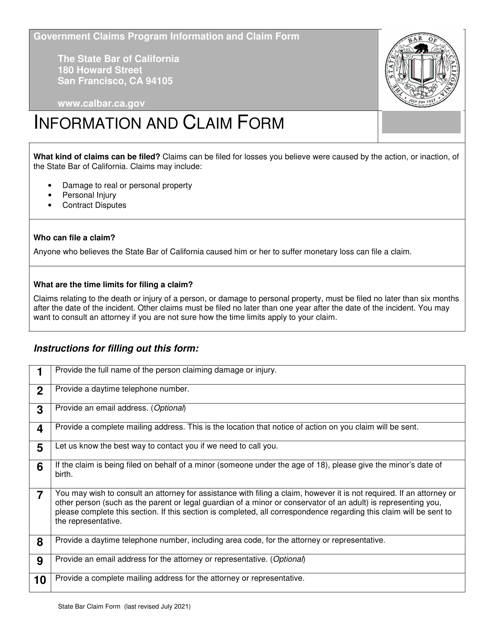 Government Claims Program Information and Claim Form - California
