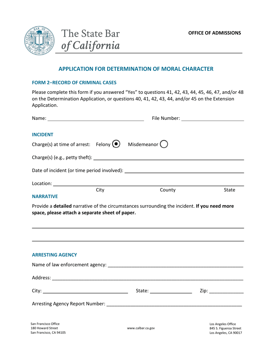 Form 2 Record of Criminal Cases - California, Page 1