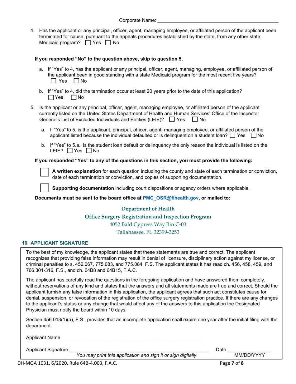 Form DH-MQA1031 Office Surgery Registration Application - Florida, Page 7