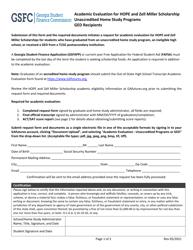 Document preview: Academic Evaluation for Hope and Zell Miller Scholarship Unaccredited Home Study Programs Ged Recipients - Georgia (United States)