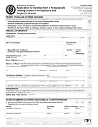 Form TF Application to Transition From a Postgraduate Training License to a Physician&#039;s and Surgeon&#039;s License - California