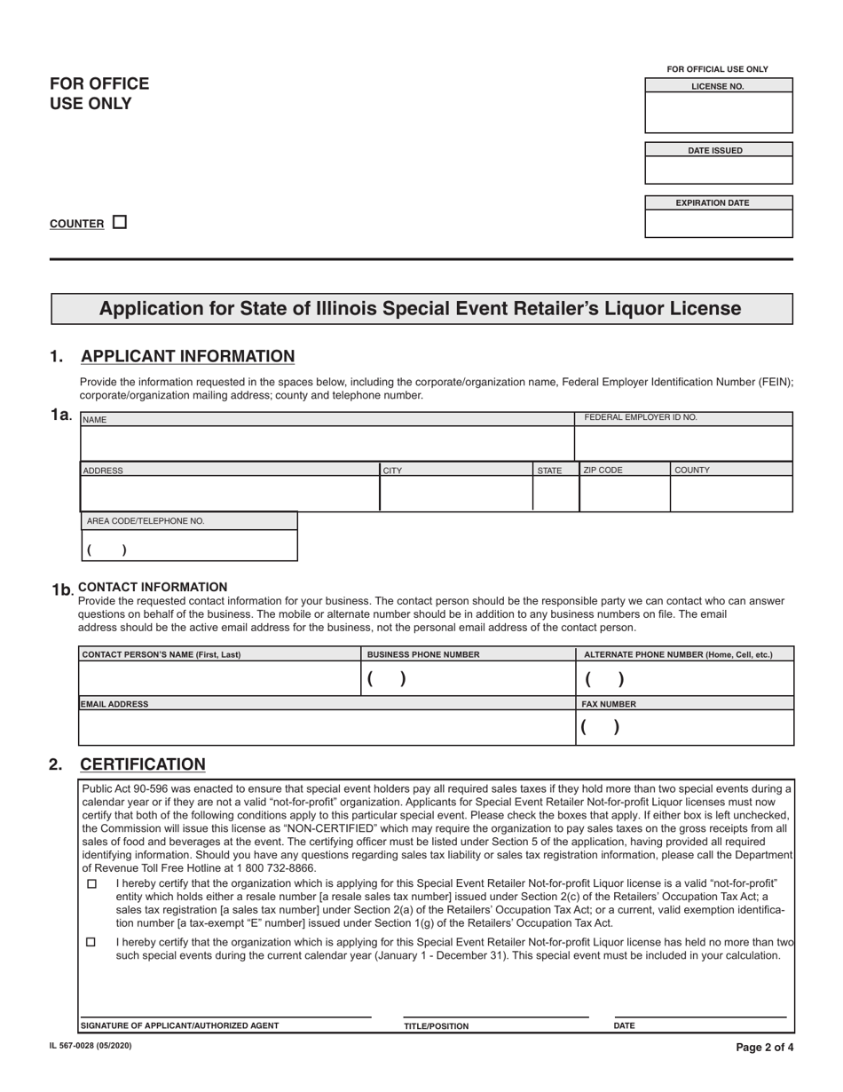 Form IL567-0028 Application for State of Illinois Special Event Retailers Liquor License (Not-For-Profit) - Illinois, Page 2