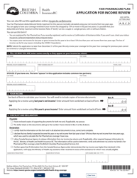 Form HLTH5355 Application for Income Review - Fair Pharmacare Plan - British Columbia, Canada
