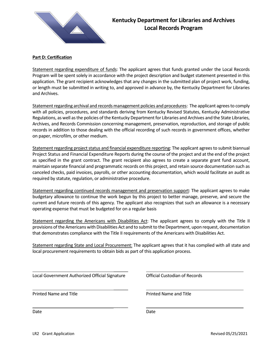 Form LR2 Local Records Program Grant Application - Kentucky, Page 6