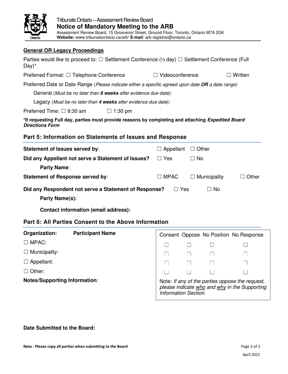 Notice of Mandatory Meeting to the Arb - Ontario, Canada, Page 2