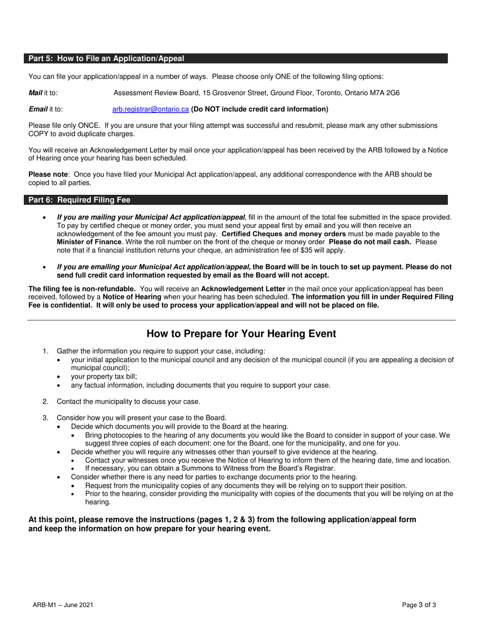 Form ARB-M1 Municipal Act Application / Appeal - Apportionment - Ontario, Canada, Page 3