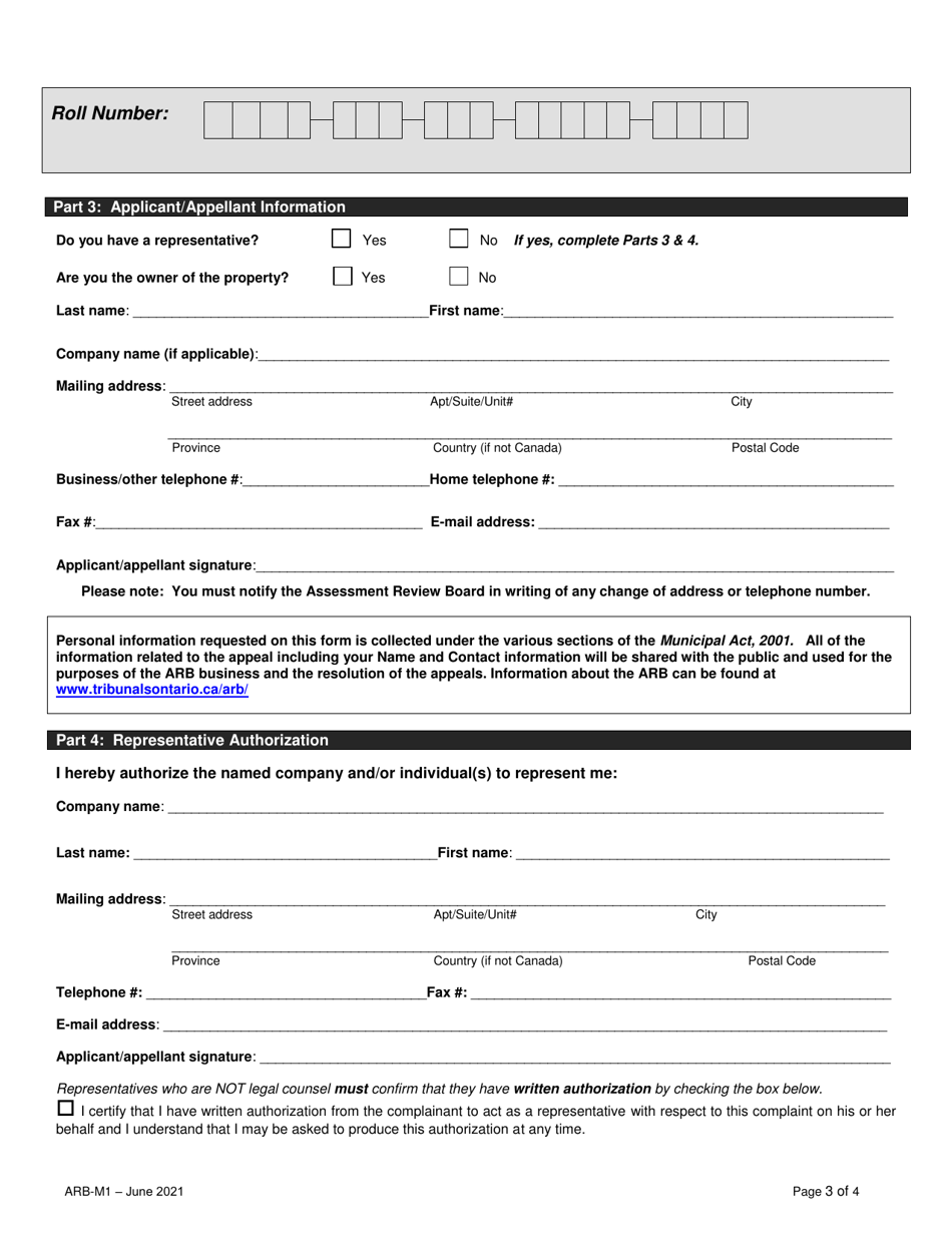 Form ARB-M1 Municipal Act Application / Appeal - Apportionment - Ontario, Canada, Page 6