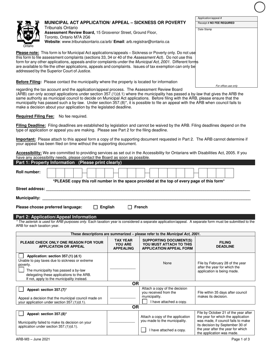 Form ARB-M3 Municipal Act Application / Appeal - Sickness or Poverty - Ontario, Canada, Page 4