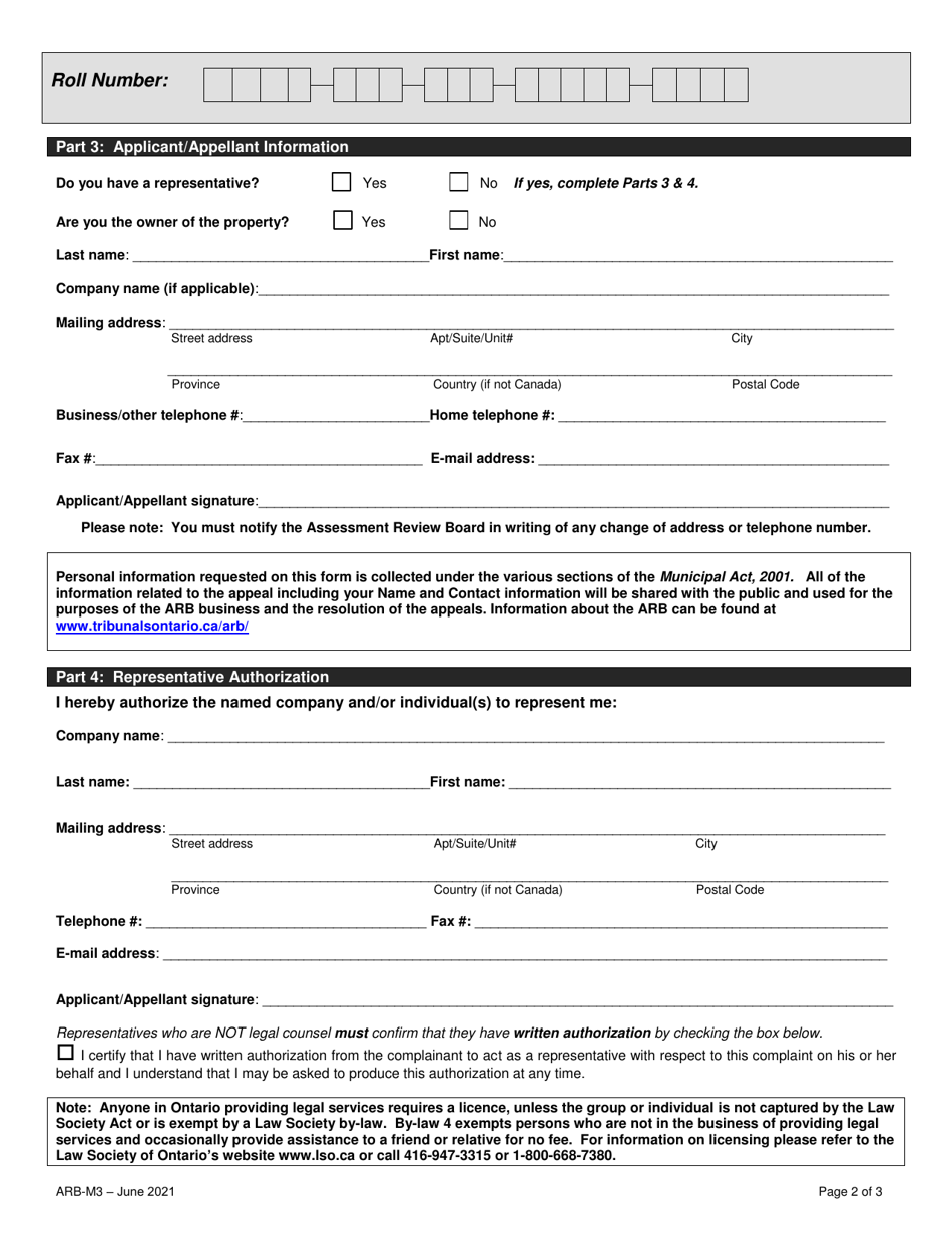 Form ARB-M3 Municipal Act Application / Appeal - Sickness or Poverty - Ontario, Canada, Page 5