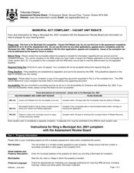 Form ARB-M4 &quot;Municipal Act Complaint - Vacant Unit Rebate&quot; - Ontario, Canada