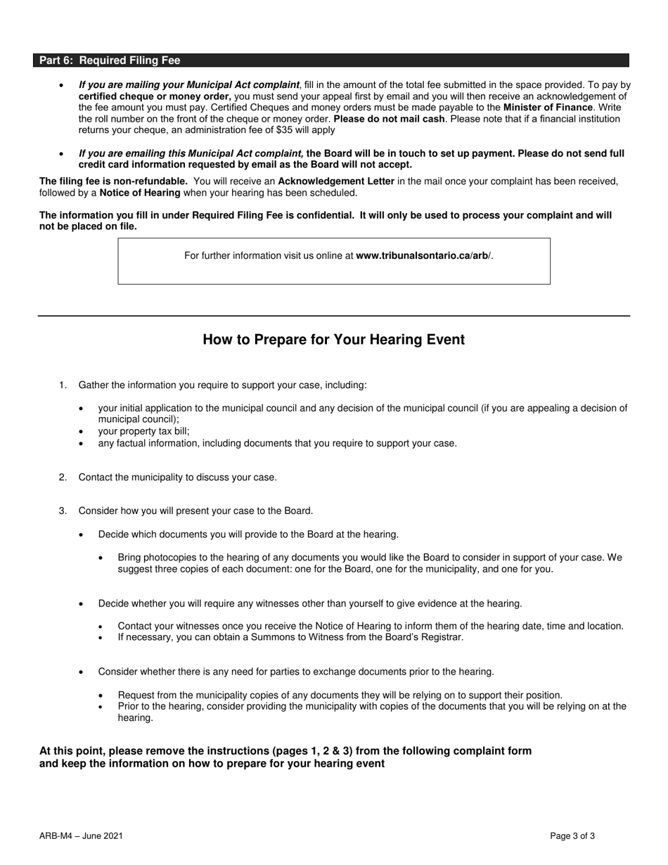 Form ARB-M4 Municipal Act Complaint - Vacant Unit Rebate - Ontario, Canada, Page 3