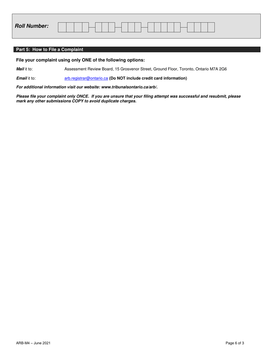 Form ARB-M4 Municipal Act Complaint - Vacant Unit Rebate - Ontario, Canada, Page 6
