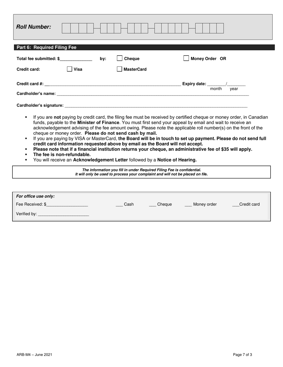 Form ARB-M4 Municipal Act Complaint - Vacant Unit Rebate - Ontario, Canada, Page 7