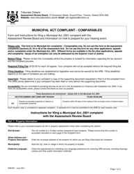 Form ARB-M2 &quot;Municipal Act Complaint - Comparables&quot; - Ontario, Canada