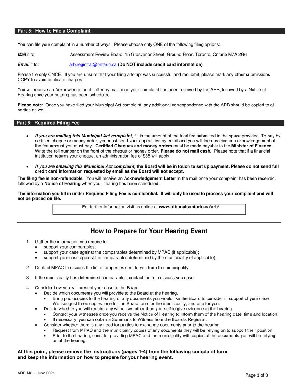 Form ARB-M2 Municipal Act Complaint - Comparables - Ontario, Canada, Page 3